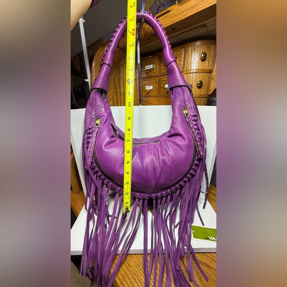 NWT orYANY Angie Lamb Leather Fringe Hobo - Purple - Picture 2 of 7
